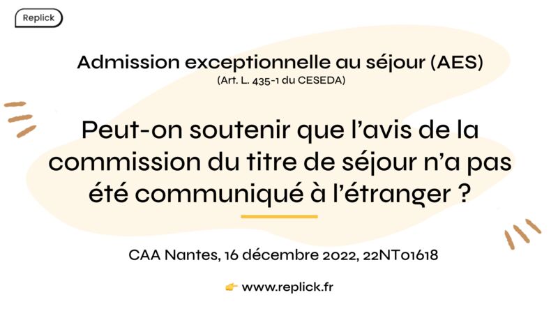 AES et communication de l'avis de la commission du titre de séjour