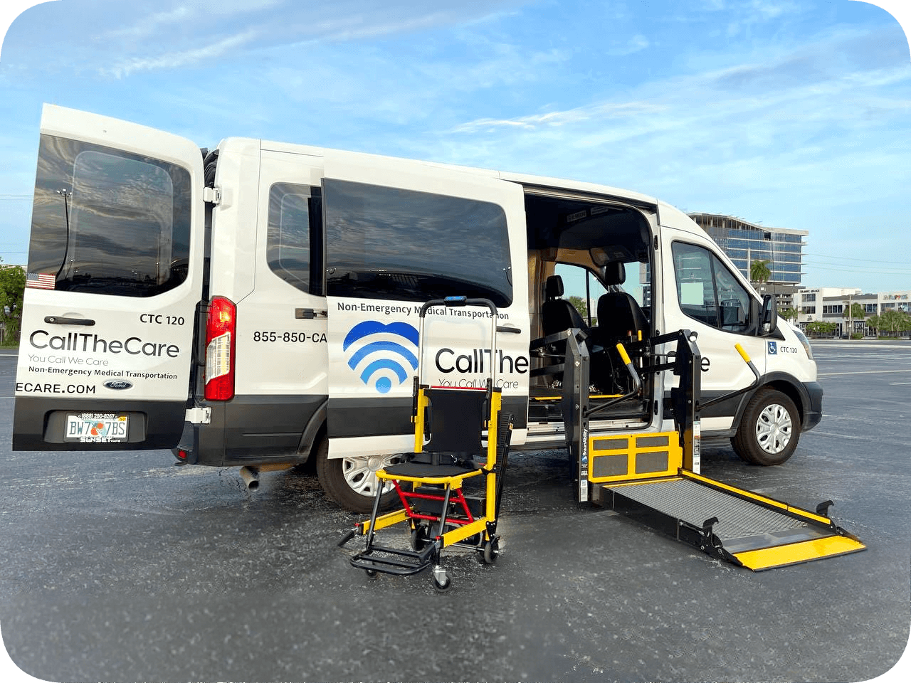 Van parked next to wheelchair for wheelchair transport