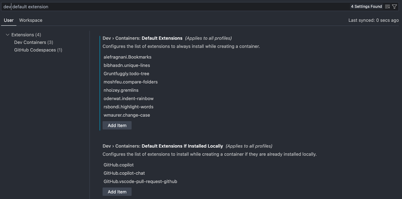 VS Code Default Extensions setting