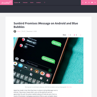 Droid Life covers the beta release of the Sunbird app, which offers iMessage functionality for Android users, allowing them to join the Apple messaging ecosystem.