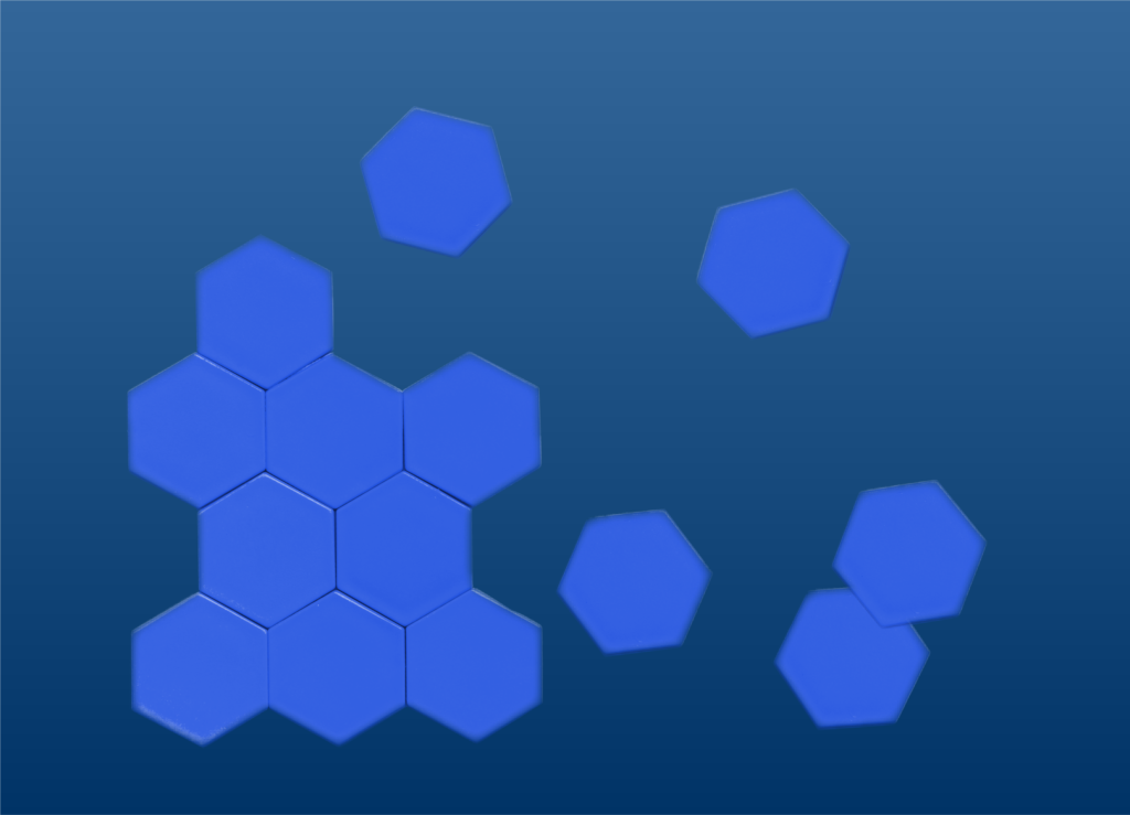 A graphical depiction of building blocks in a honeycomb shape