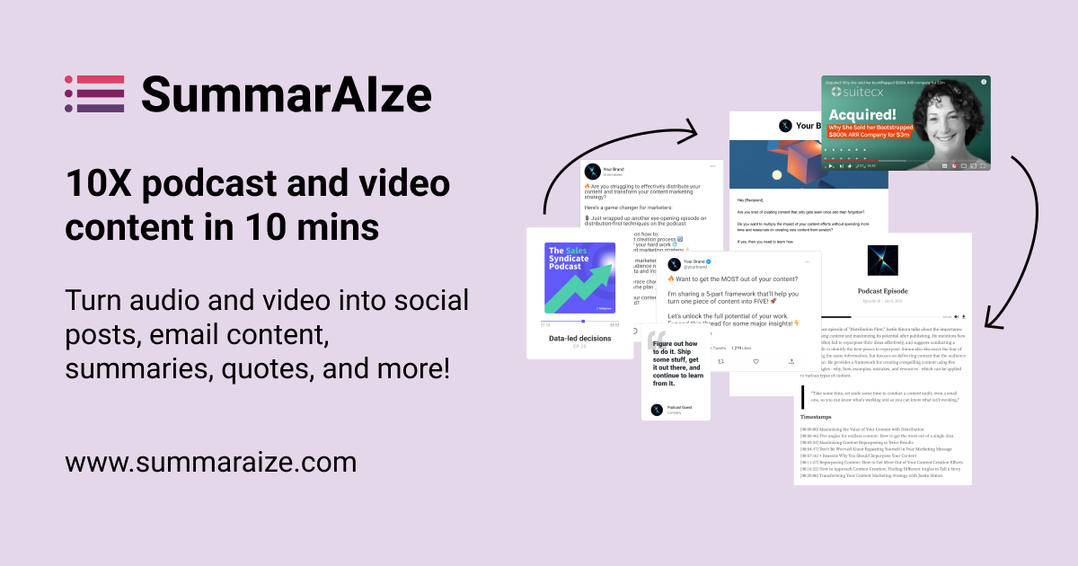 Repurpose content from podcasts or video with AI | SummarAIze