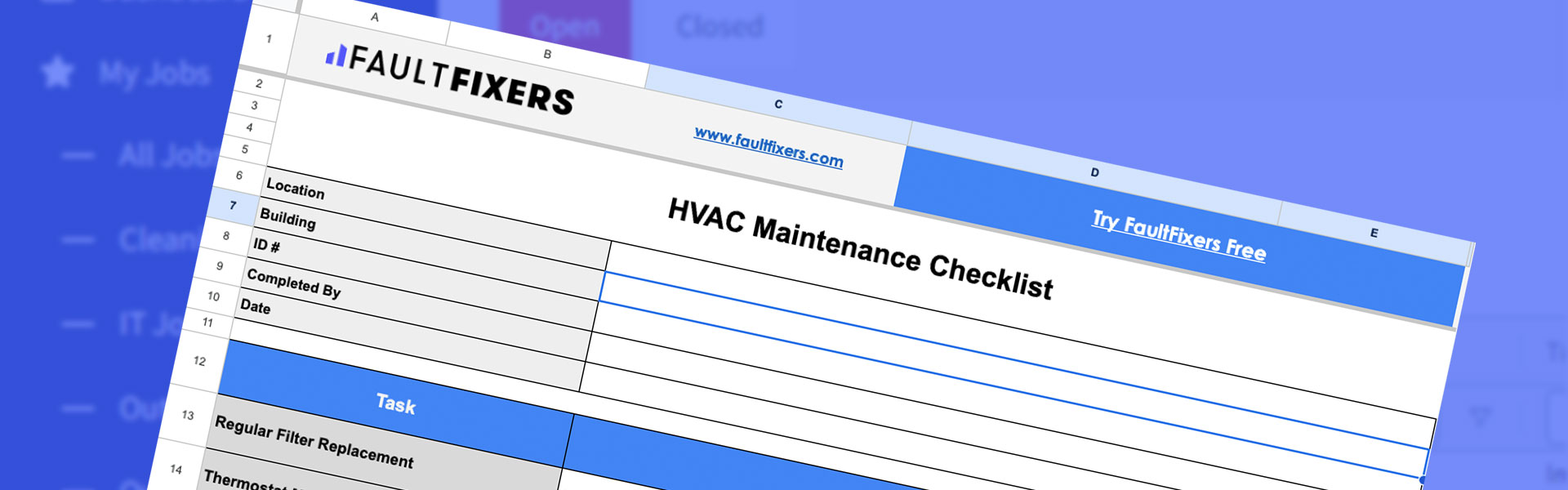 A HVAC (Heating, Ventilation, and Air Conditioning) Checklist in Excel