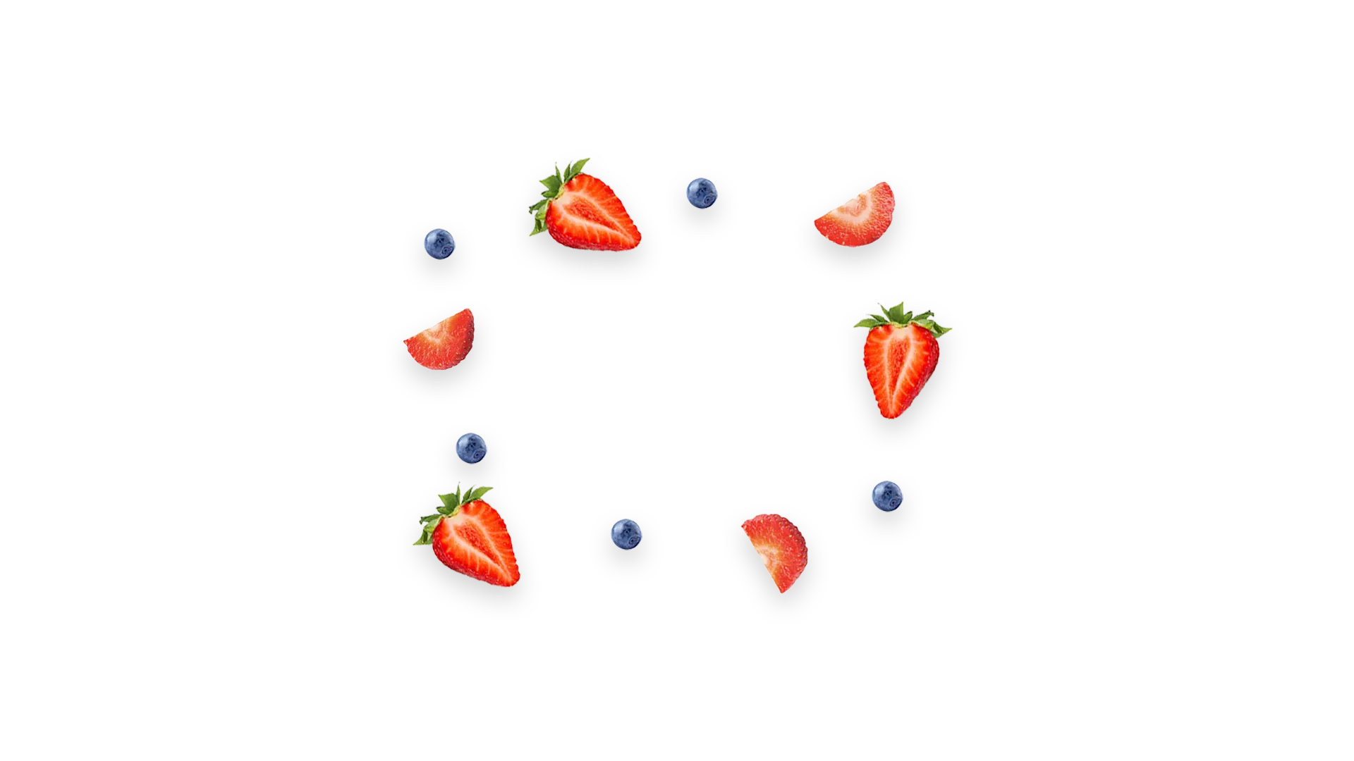 Several strawberries and blueberries