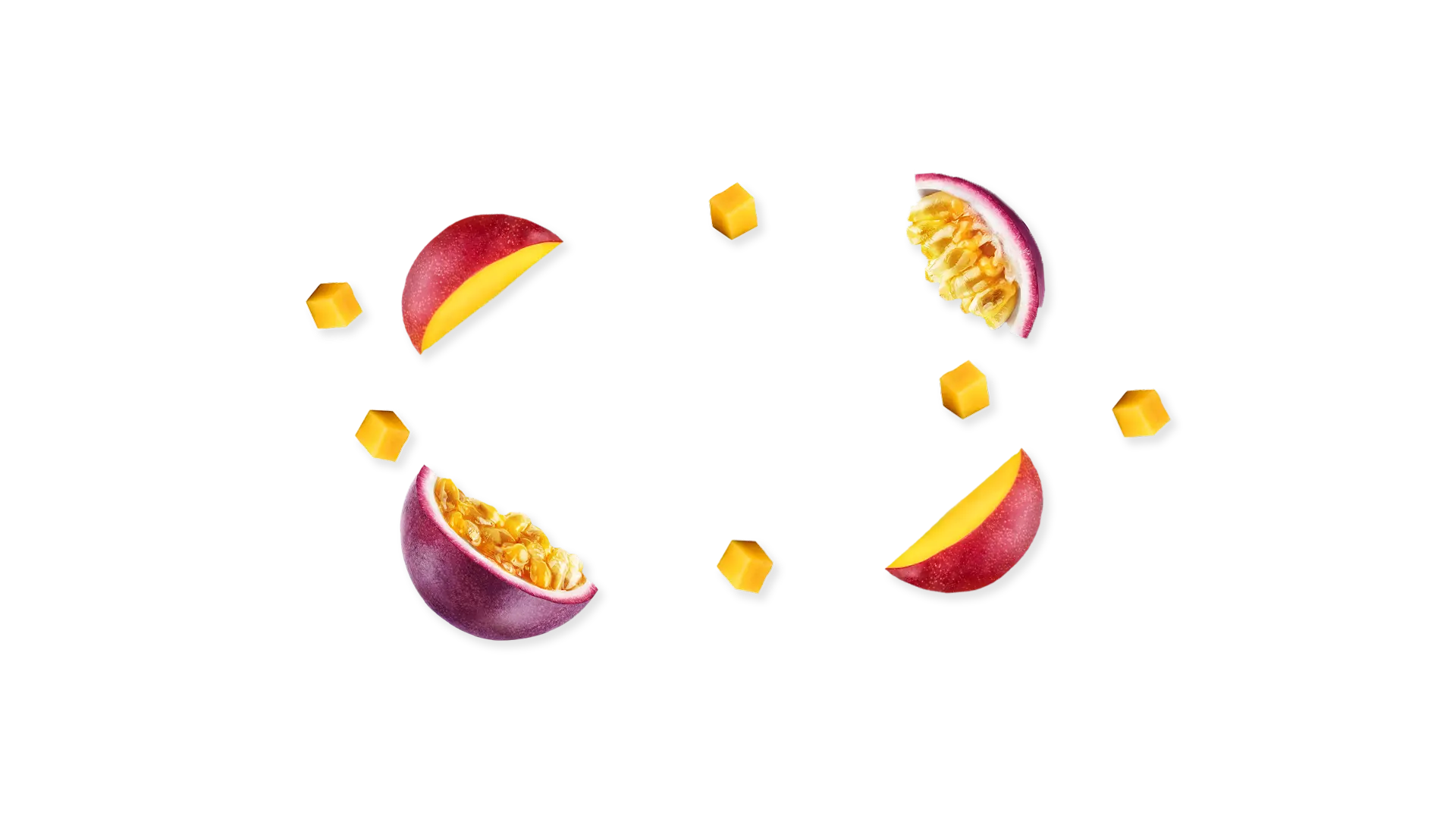 Several pieces of passion fruit and mango