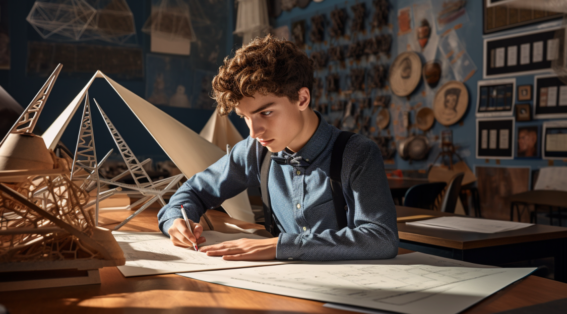 Focused student solving geometry problems at desk.