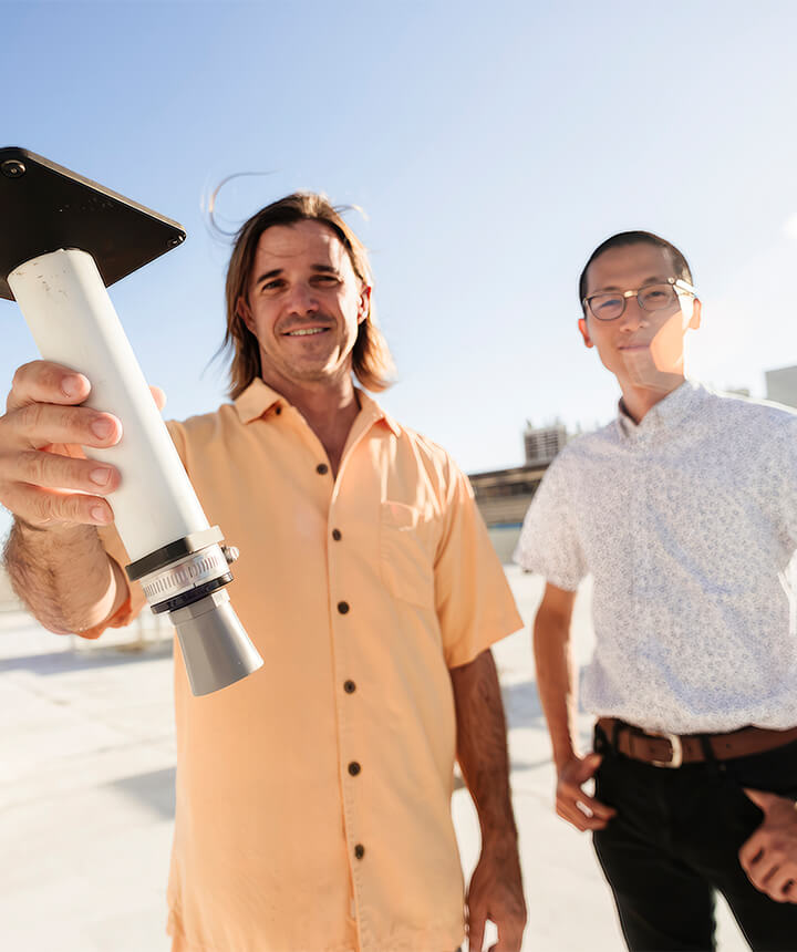 Two men who won a prize in the Climate Resiliency for their innovative product