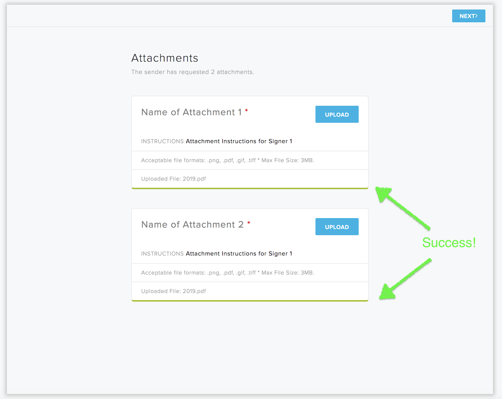 HelloSign API successful document upload screenshot