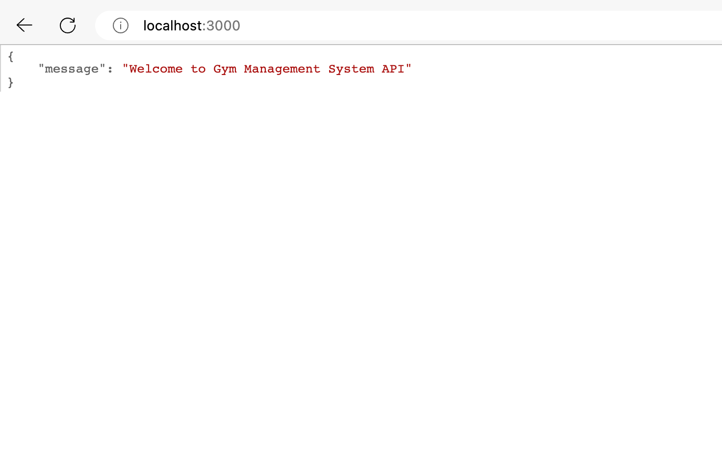 Screenshot of the JSON response you should receive when accessing http://localhost:3000