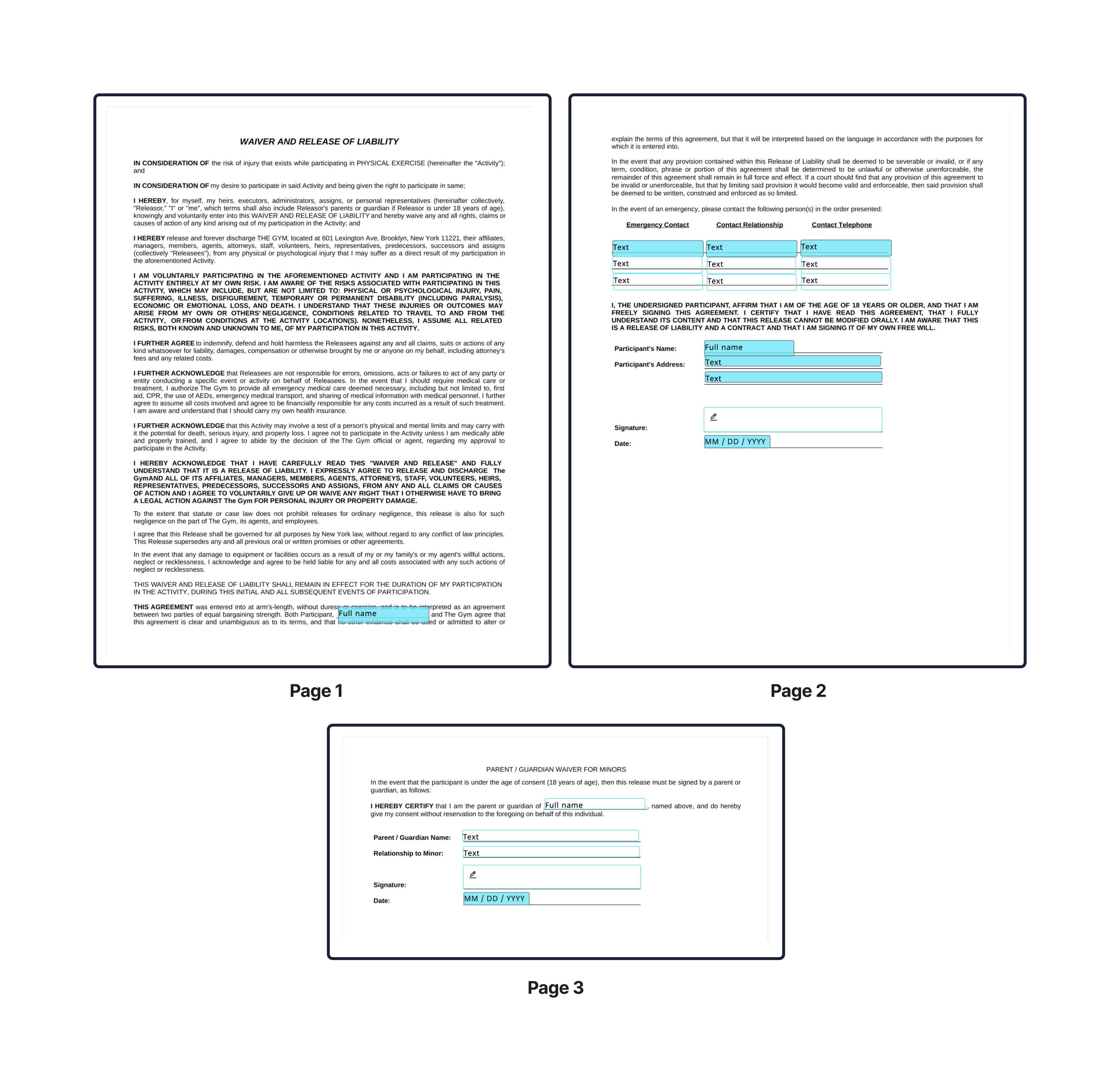 Screenshot showing how you can populate the waiver in the designer