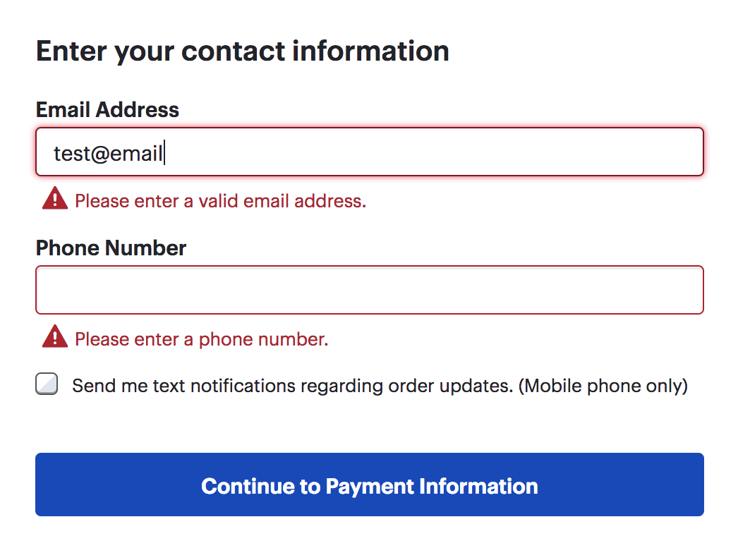 screenshot displaying form error example