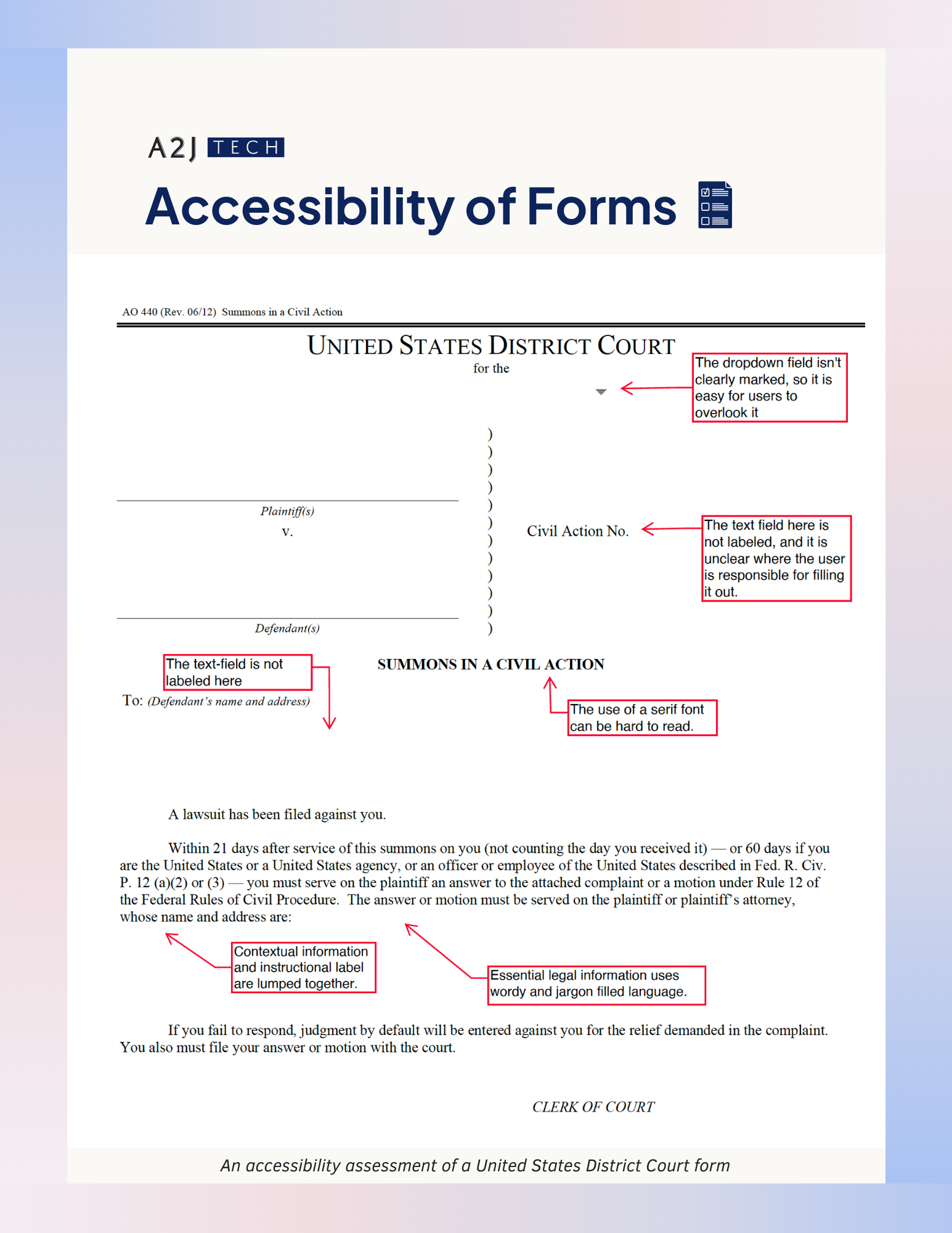 example of court form with annotations