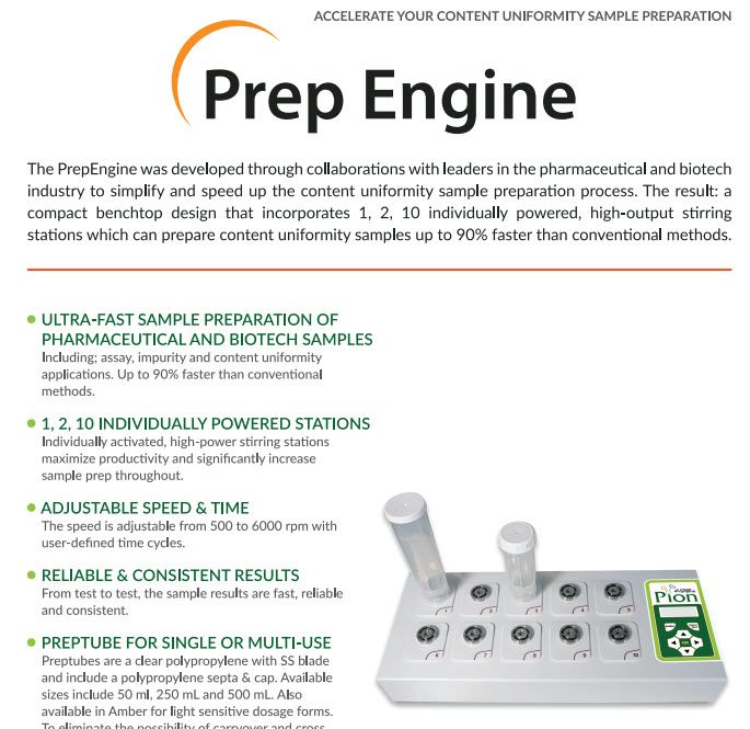 Pion PrepEngine | Single or multi-station content uniformity blending ...