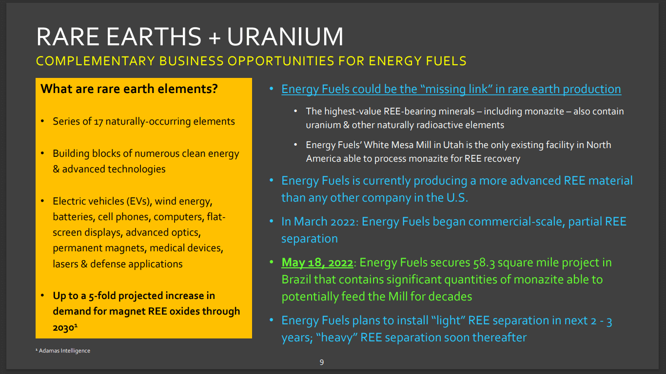 Energy Fuels (UUUU) NOW Selling Uranium, Vanadium & Rare Earths Article Crux Investor