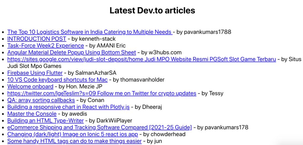 Screenshot of Latest Dev.to articlesFeature Flag example