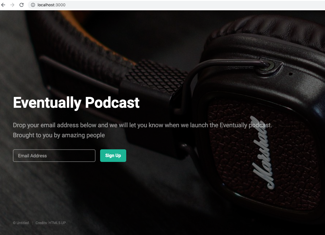 Eventually podcast homepage without social icons