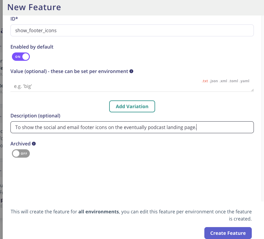 Creating a new feature in Flagsmith