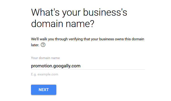 enter your business domain name - gsuite registration