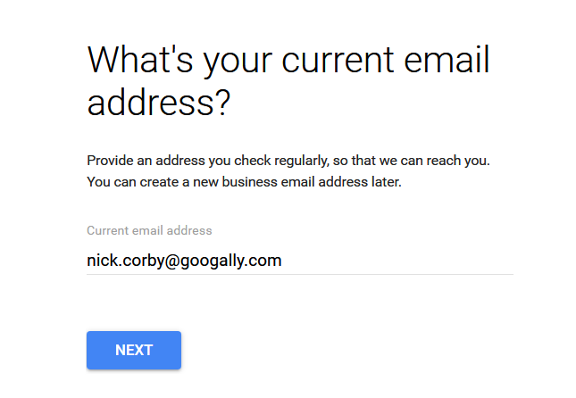 enter your current email address - g suite registration