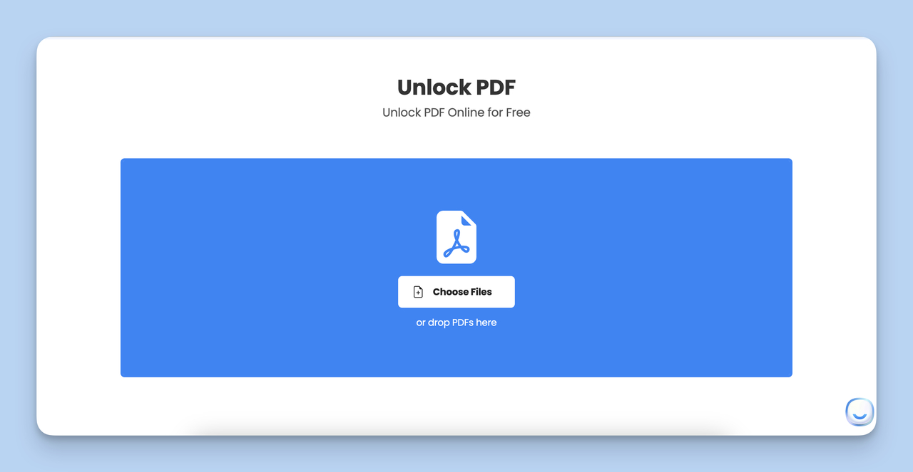 PDF file selection phase, which is the first step of the Unlock PDF Tool