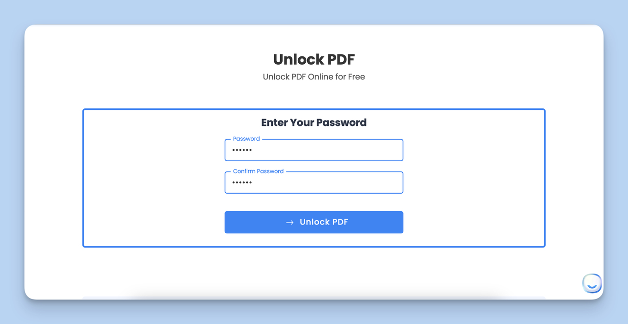 The second step of the Unlock PDF Tool is to enter the password to remove the password.