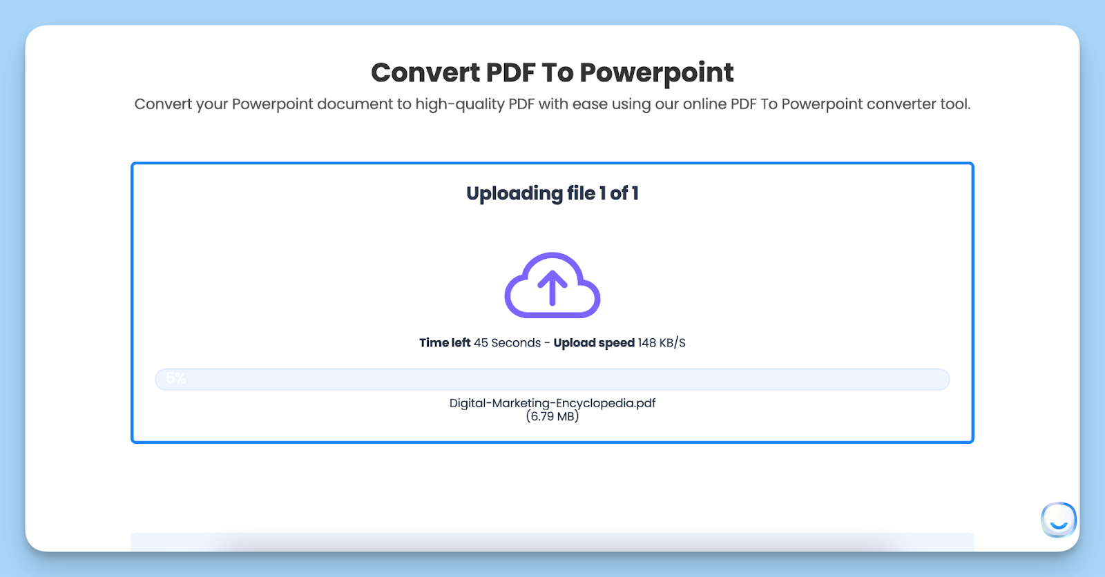 uploading a pdf to convert it into ppt