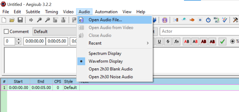 aegisub : opening your audio and video