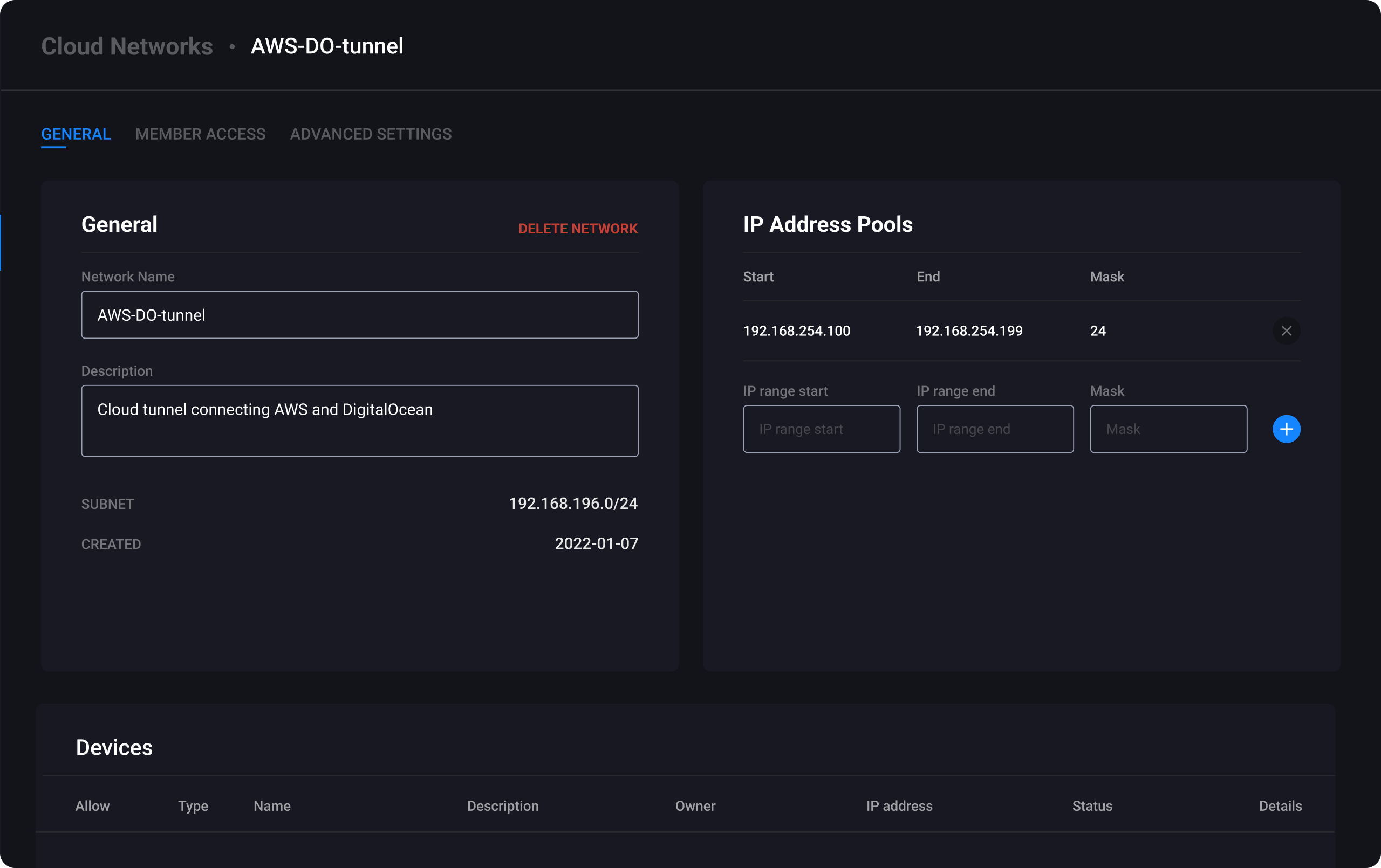 Cloud network preparation settings