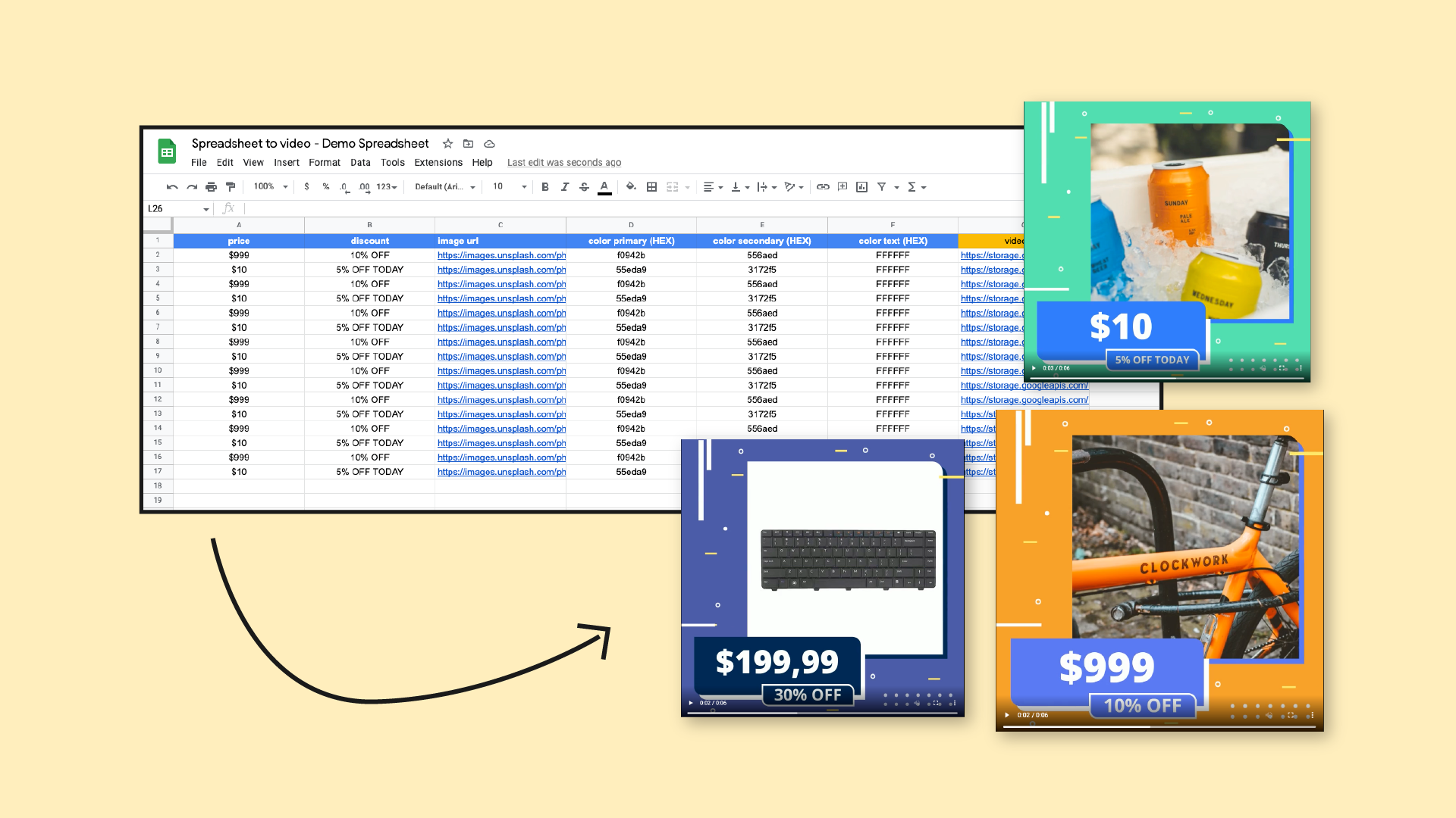 Spreadsheet to video Turn text into videos