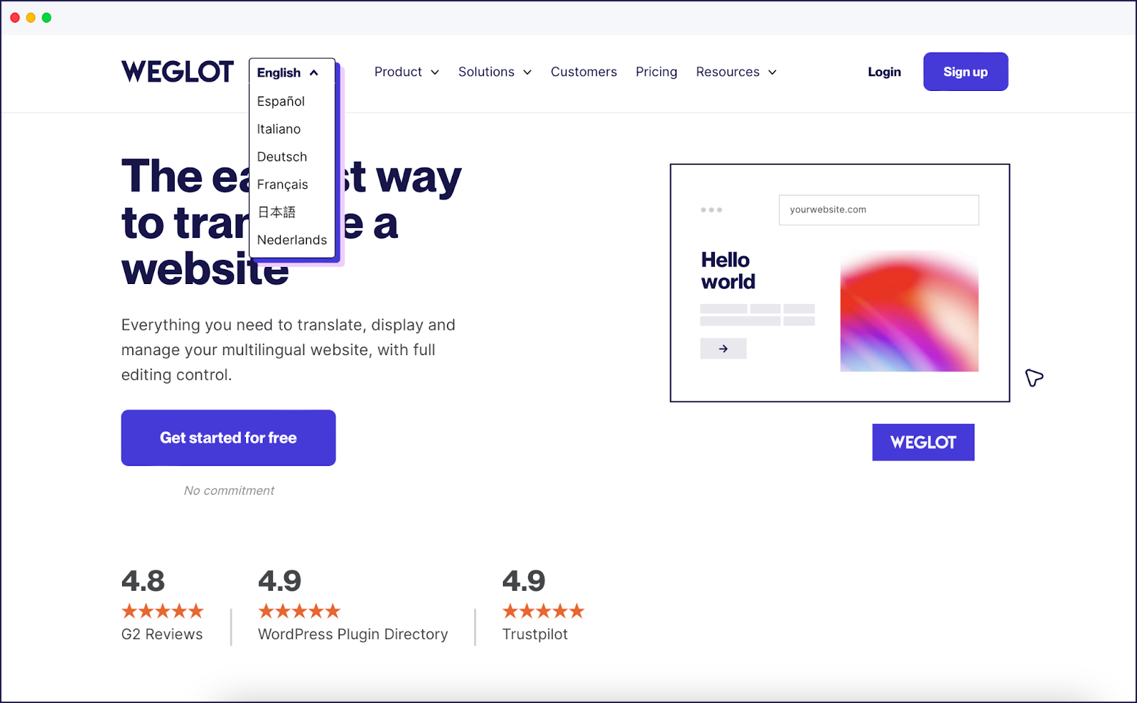 Weglot's website language selector