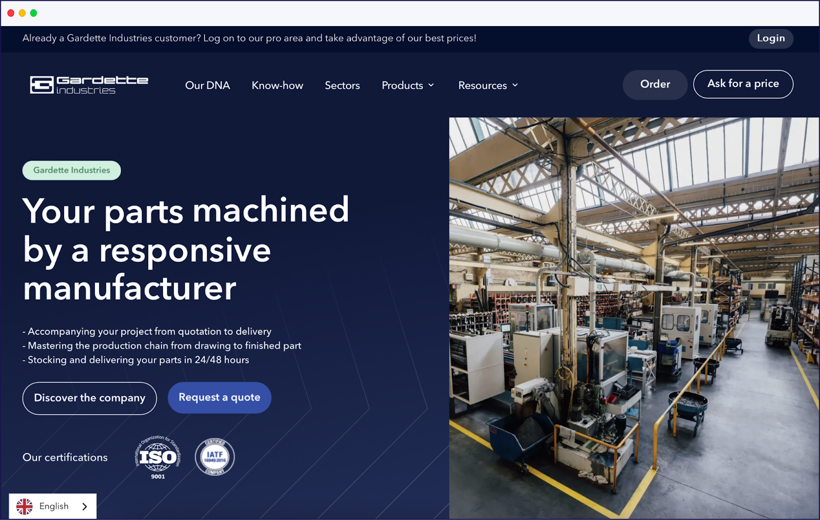 Gardette Industries' website language selector