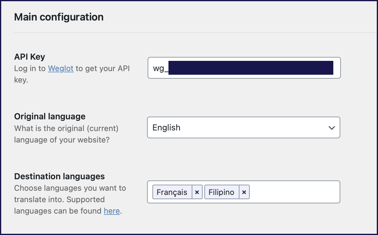 Configurer Weglot sur votre tableau de bord WordPress