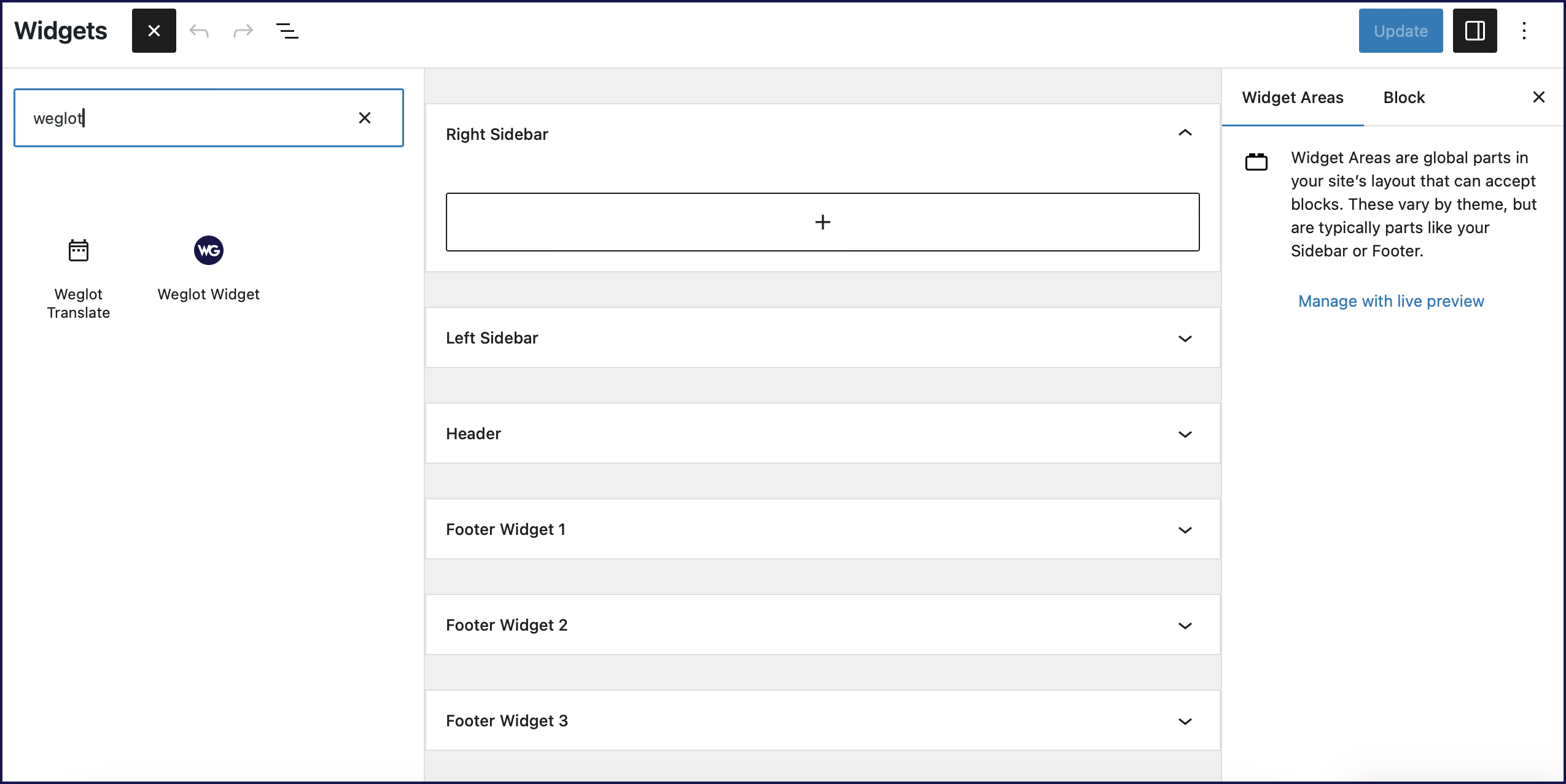 Suche nach dem Weglot-Widget