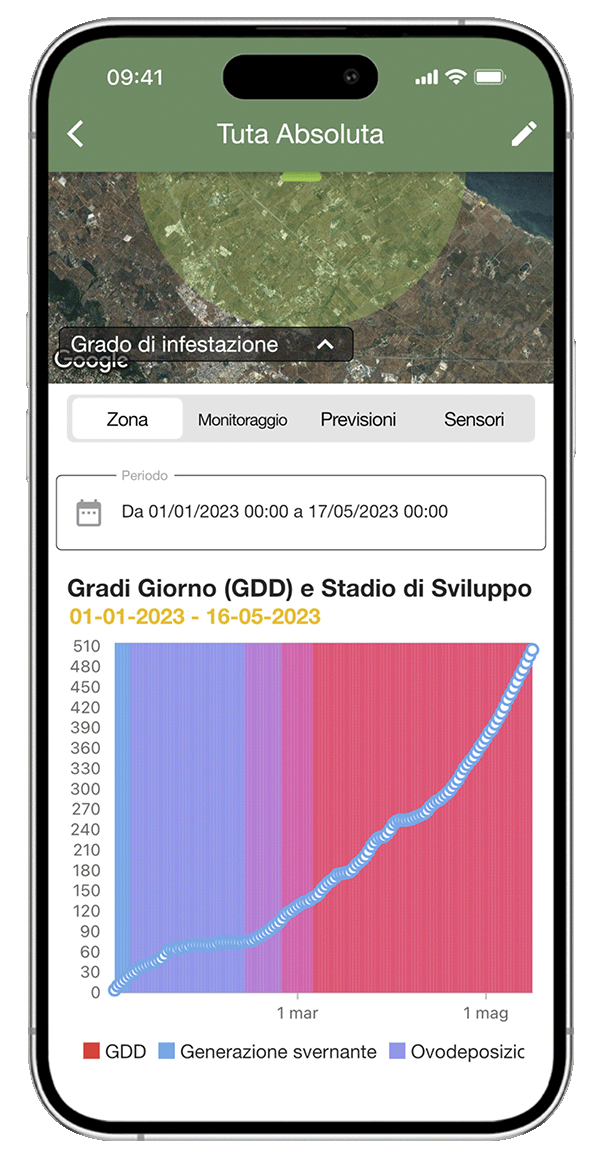 Monitoraggio stadio sviluppo insetti tramite app xFarm