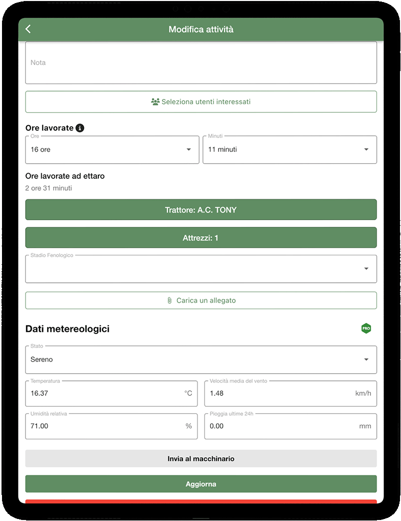 App Monitoraggio situazione metereologica xFarm - tablet