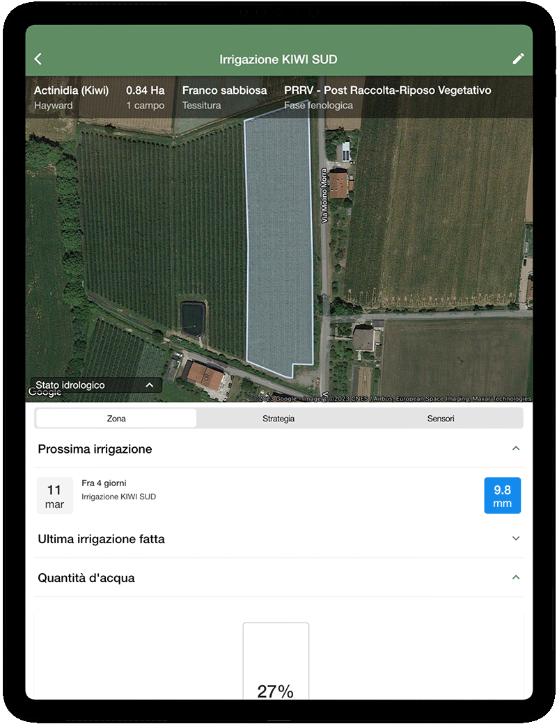 App controllo strategia irrigua xFarm - tablet