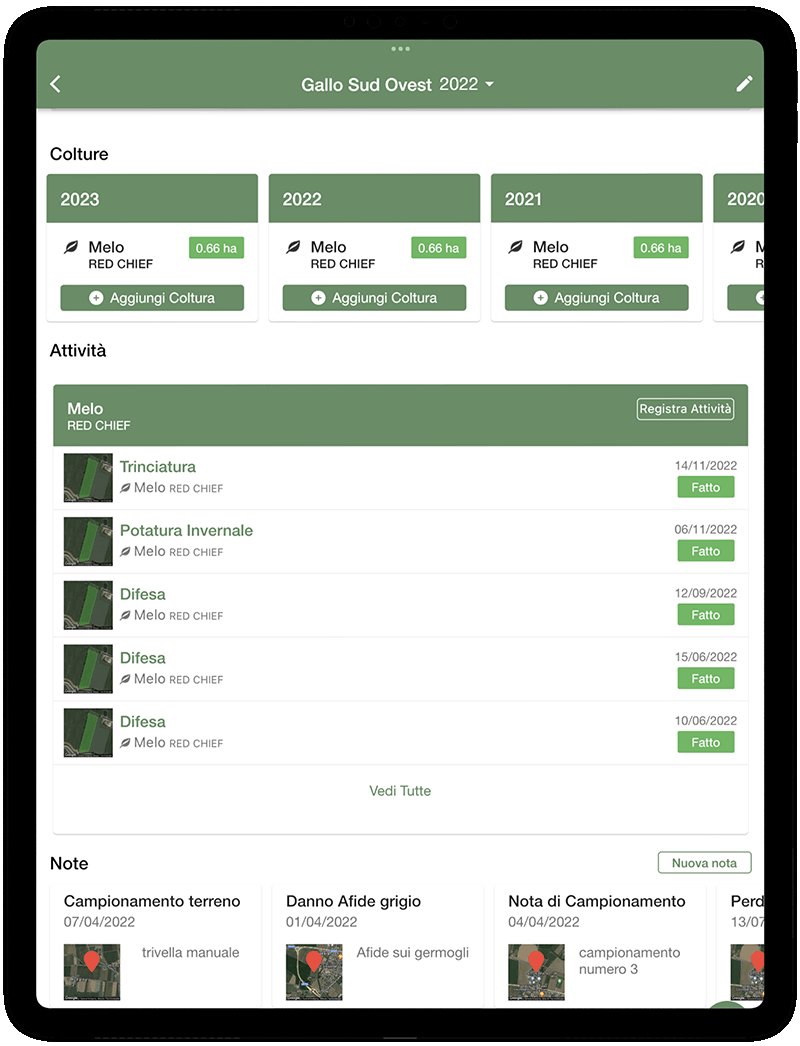 Monitorare le informazioni sui campi tramite l'app xFarm