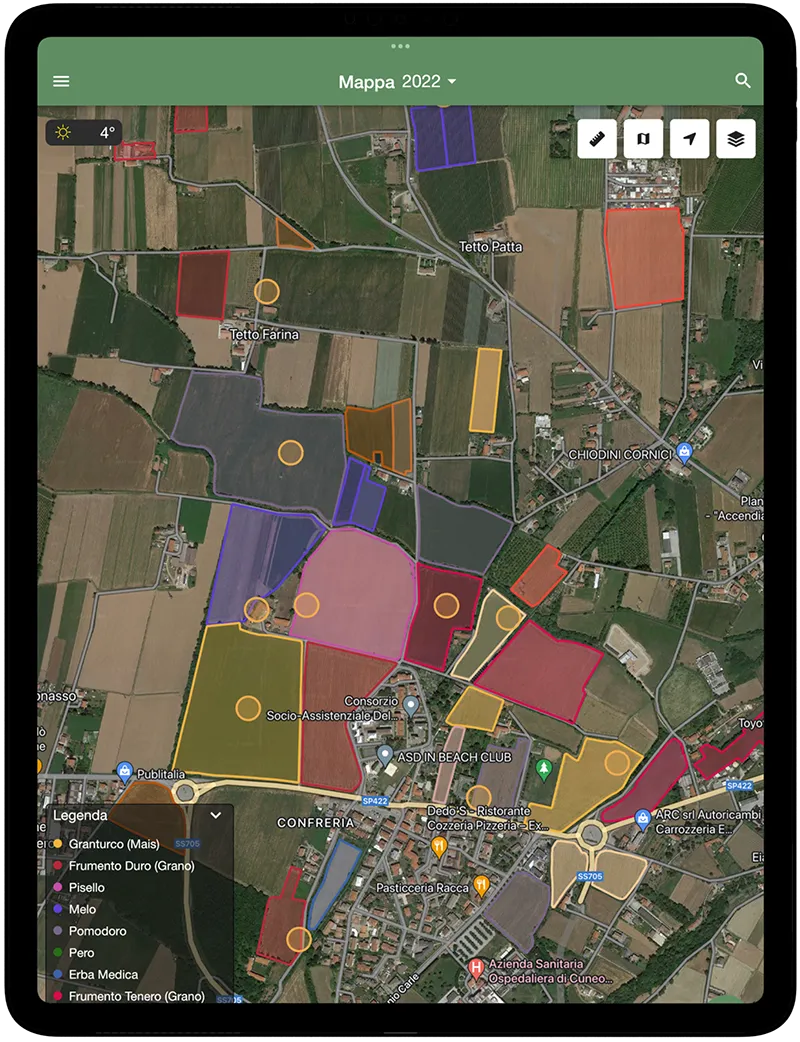 Visualizzazione appezzamenti agricoli su mappa tramite app - xFarm