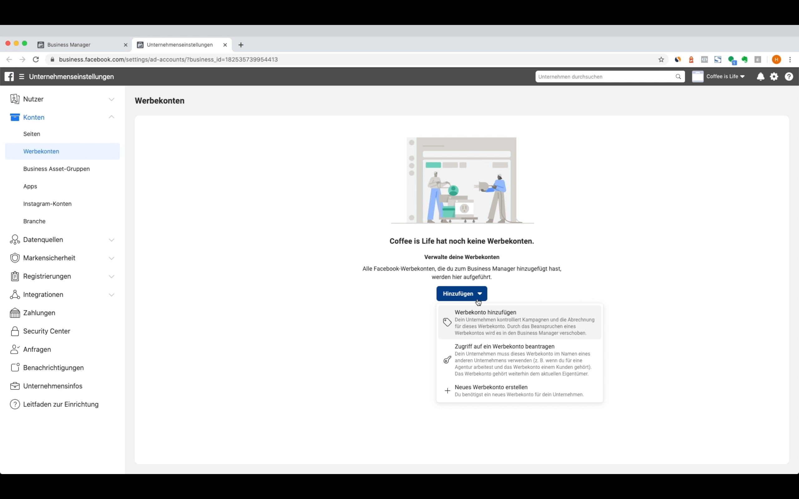 Facebook Werbekonto hinzufügen