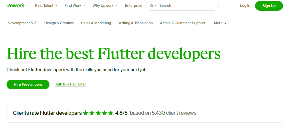 screenshot of upwork's flutter site