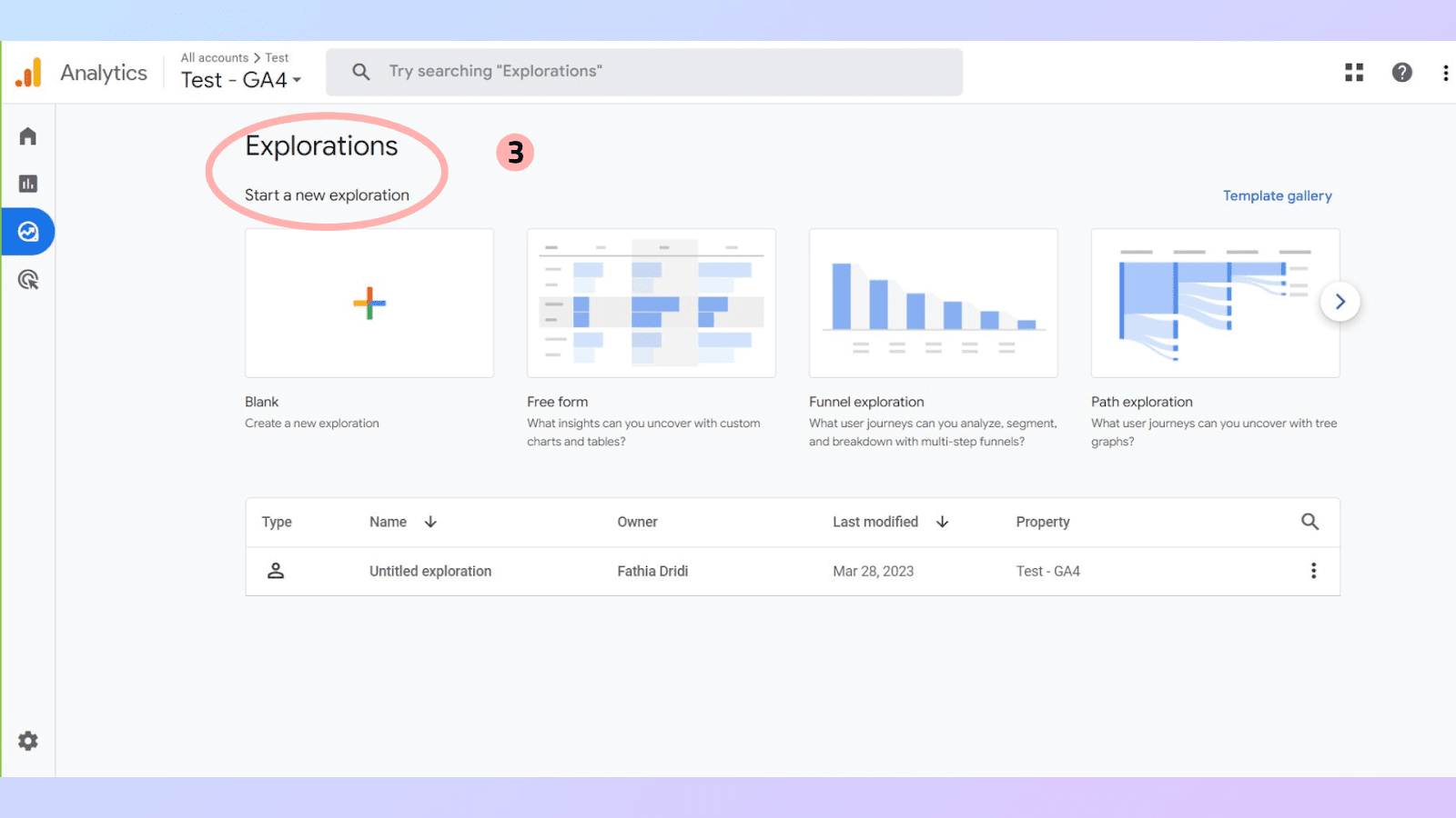 start a new funnel exploration template