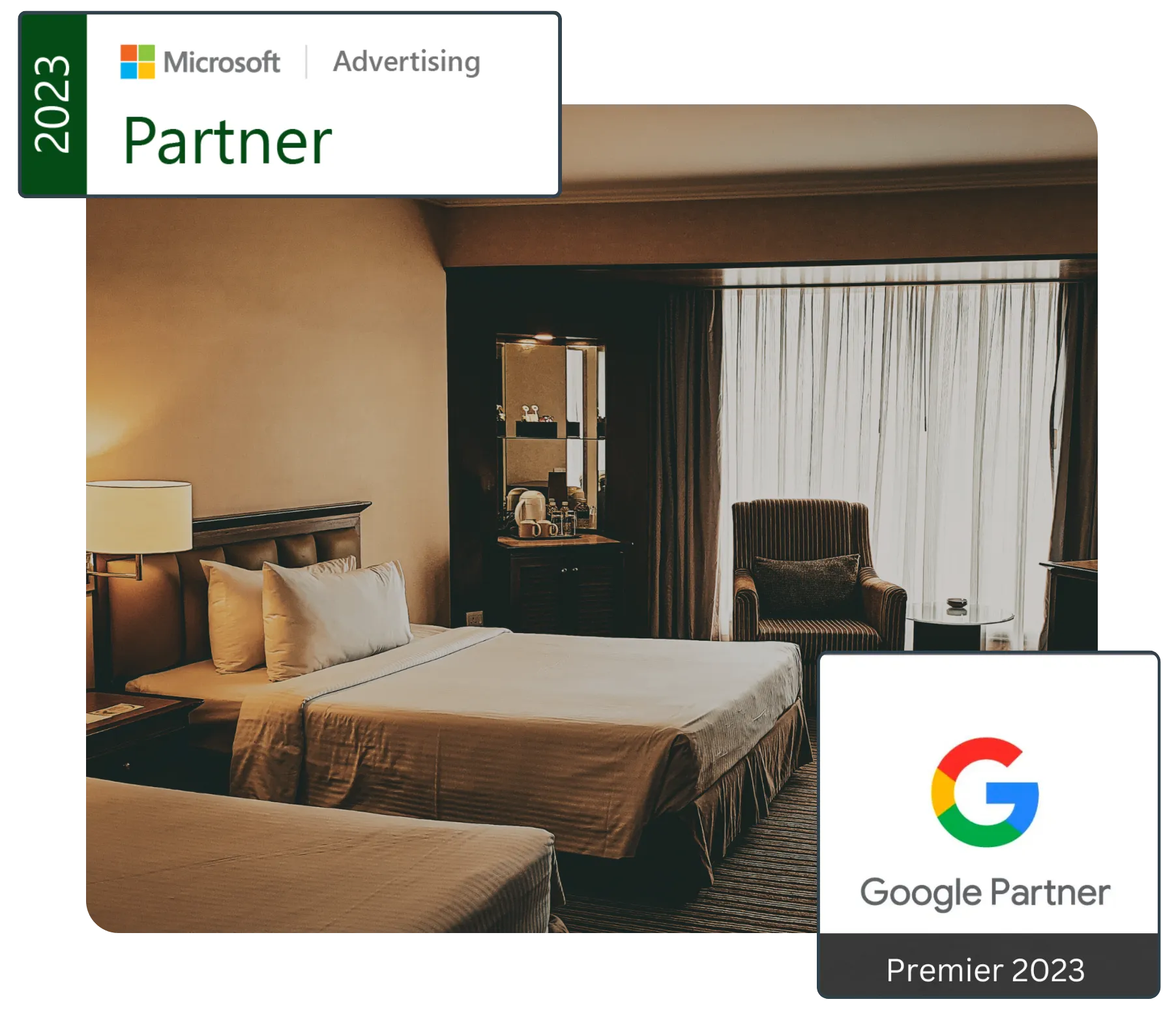 google partners overlaid over hotel bed