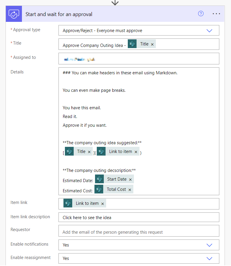 Start and Wait for an Approval Configuration