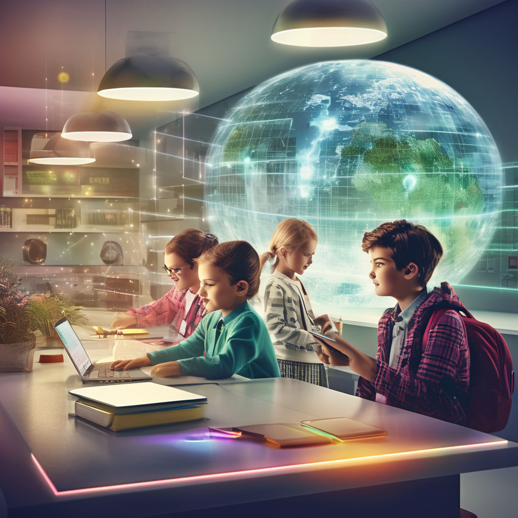 Children in a classroom engaged in computer generative AI learning