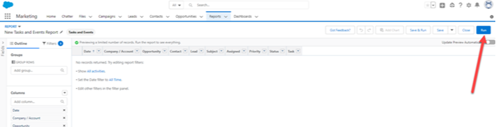 Salesforce -- Run Report Screenshot