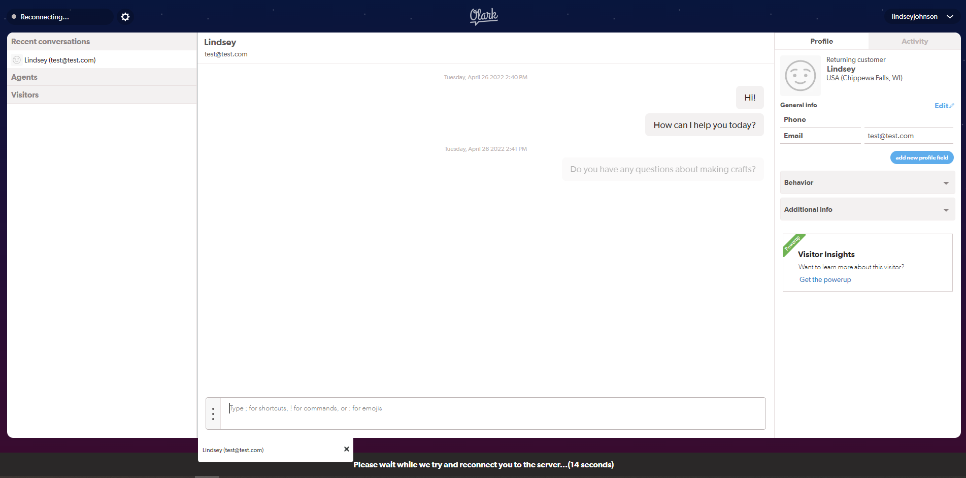 Disconnected Chat - Reconnecting Message