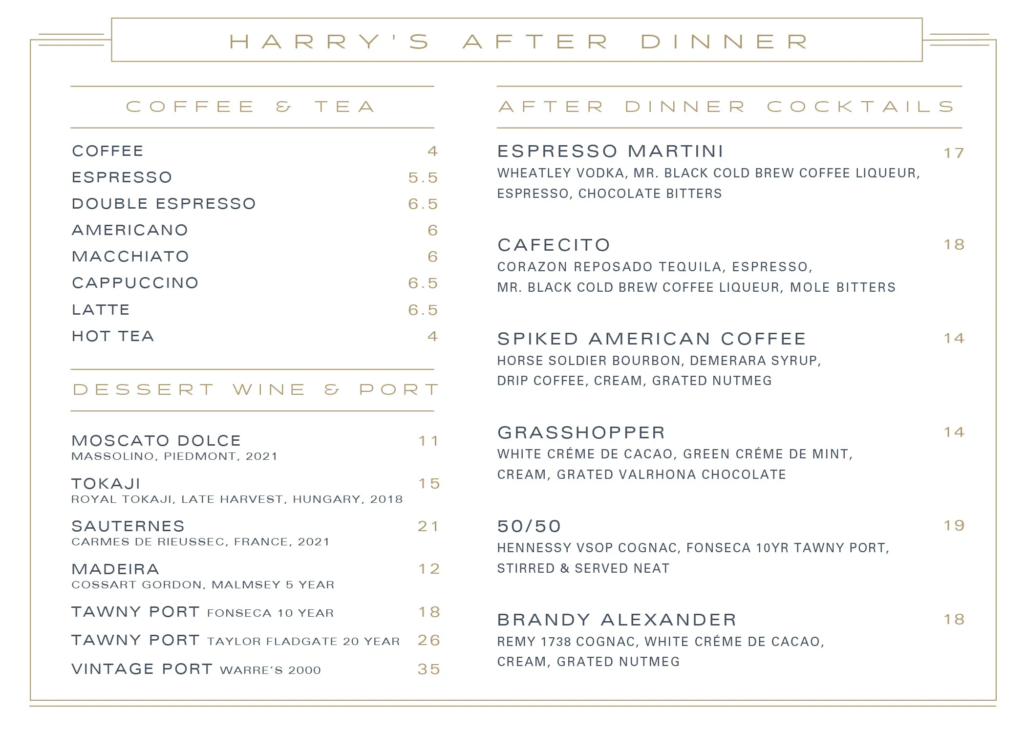Harry's Bar & Restaurant | West Palm Beach Menu