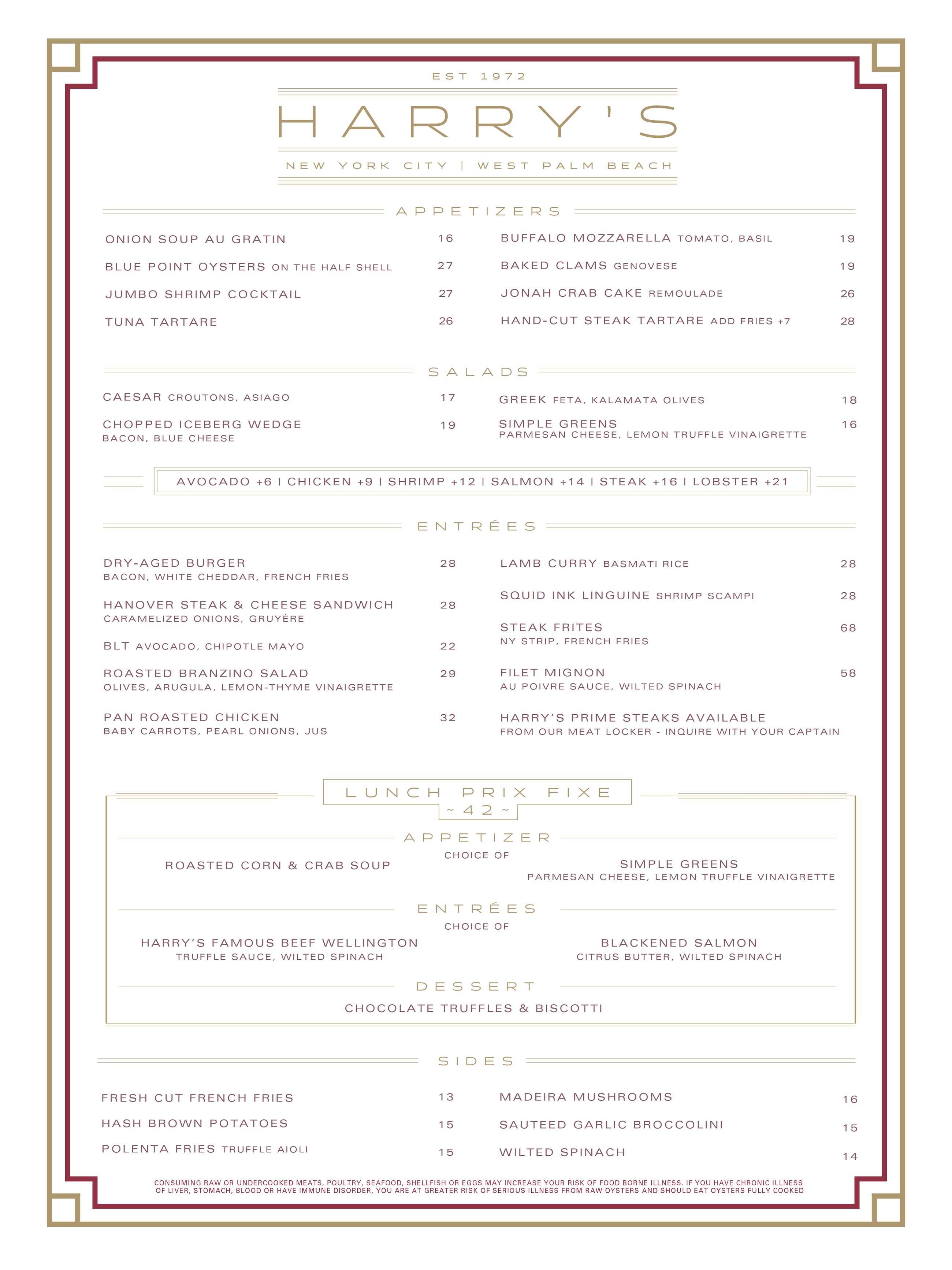 Yolk - West Palm Beach Menu Harry's Bar & Restaurant | West Palm Beach Menu