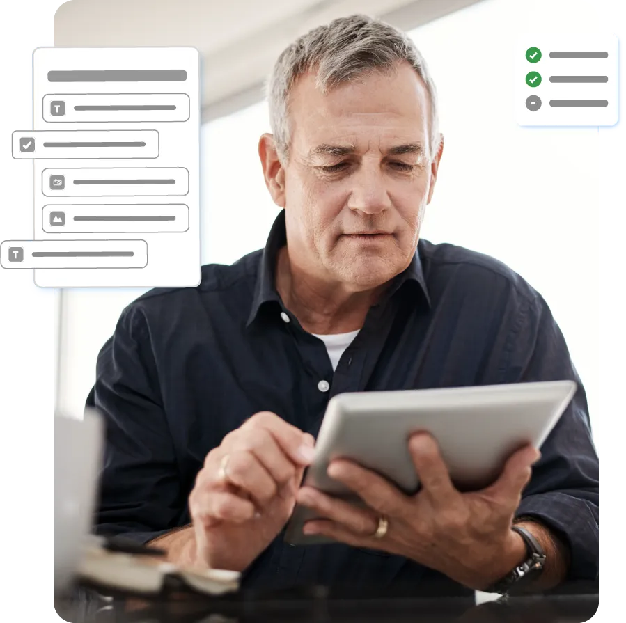 A gentle man using an iPad while accessing the Pest management App