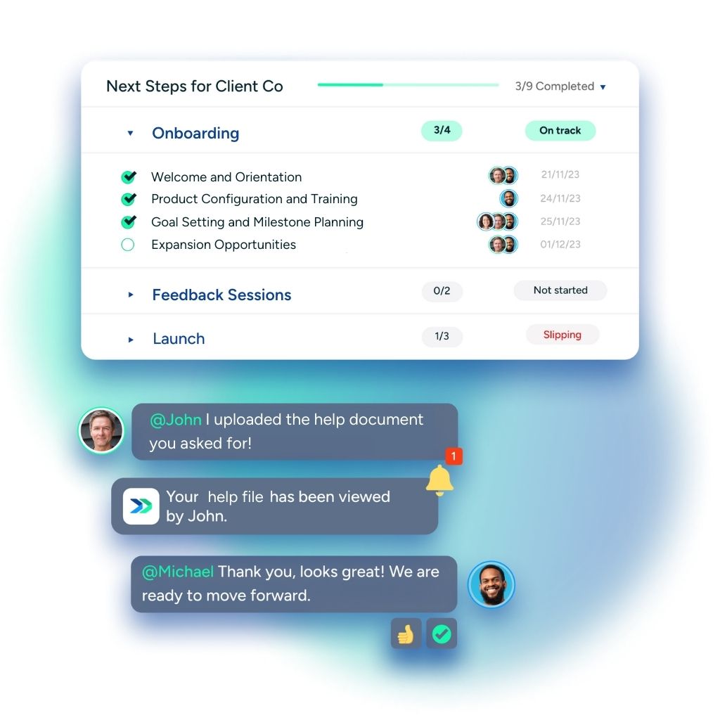 An example image of a mutual action plan of a deal management software